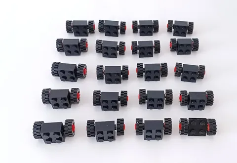 LEGO Black Axel Bricks/Plate 2x2 Red Wheel Tire 15x6mm #3137, 122c01assy2 Lot 20