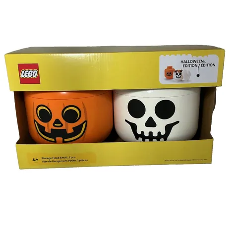 LEGO Storage Head Small 2 Pcs Halloween Edition Pumpkin Skeleton New in Box