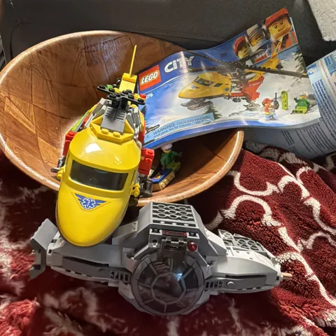 lego tie fighter and Medical Helicopter With Assorted Parts Unsure If Missing 