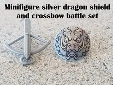 LEGO Minifigure Silver Dragon Shield And Crossbow Battle Set