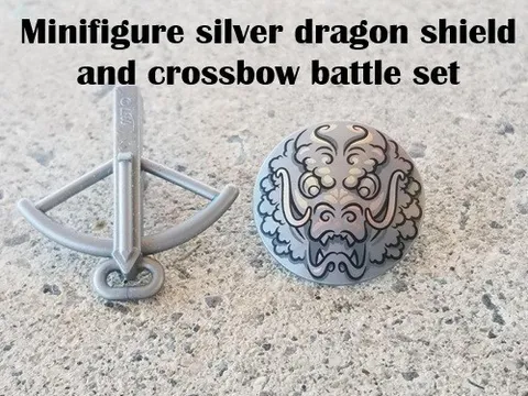 LEGO Minifigure Silver Dragon Shield And Crossbow Battle Set