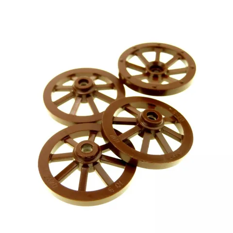 4x Lego Car Wheel 27mm Small Brown Pin Hole Spoke Castle Carriage 4248114 2470