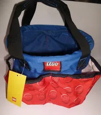 LEGO Collapsable Carrying Storage Bucket Bag Tote with Pockets Red & Blue NWT