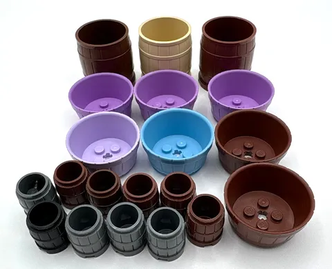 LEGO bulk lot of 20 big small half barrels brown purple blue tan pirate western