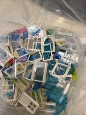 Genuine LEGO Windows Doors & Clear Parts Lot White Frames Blue Panels Bulk
