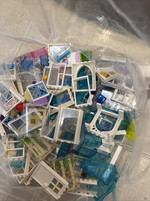 Genuine LEGO Windows Doors & Clear Parts Lot White Frames Blue Panels Bulk