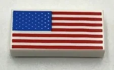 Lego New White Tile Flat Smooth 1 x 2 w/ United States Flag Part