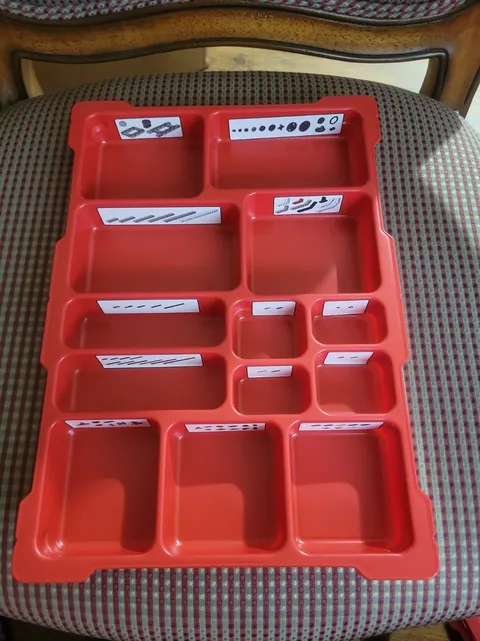 8 LEGO 54572 Red Dacta 13 Compartment Storage Bin Upper Trays 6 Stickered 2005