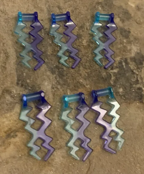 LEGO Lot of 6 Wave Angular ZigZag w Marbled Trans-Purple Blue Pattern part 59233