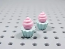 LEGO Lot of 2 Aqua Cupcake w/ Pink Frosting Food Minifig BO