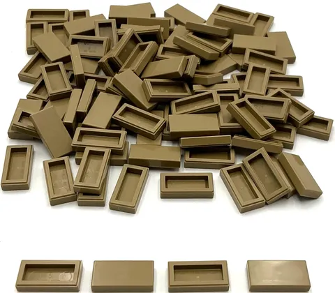 Lego 100 New Dark Tan Tiles Flat Smooth 1 x 2 Parts