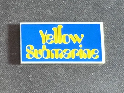 Lego Tile 2 x 4 with 'Yellow Submarine' on Blue Background Pattern