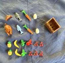 20 pc LEGO Food Accessories - Assorted Fruit, Fish, Eggs, Turkey w/ Crate
