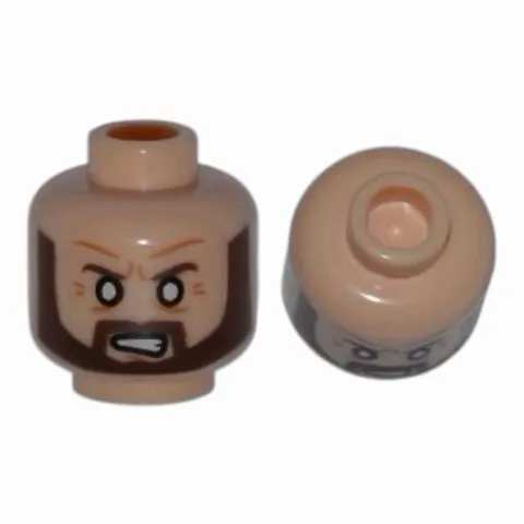 LEGO Minifigure, Head Beard Brown Angular, White Eyes, Angry