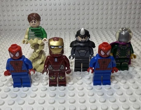 LEGO Marvel Minifigure Lot Spider-Man x2 Iron Man Mysterio Sandman Rhino sh580