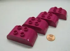 LEGO Duplo Block MAGENTA PURPLE 2x4 CURVED TOP BRICK 4 Block Lot Building Blocks