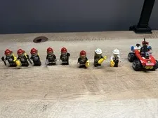 LEGO Firefighter Minifigure Lot w/ 8 Firemen, Fire Chief, ATV, Tools/Items