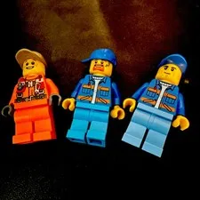 LEGO City Construction Workers Minifigure Lot X3 Orange Safety Vest Blue Uniform