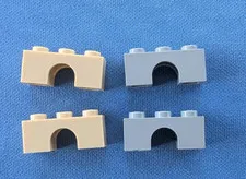 4 LEGO parts pieces arches, 1x3, tan and gray, 4490