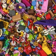 8 Ounce LEGO Random Accessories Lots: Minifigure Parts, Food, Weapons, Pieces +