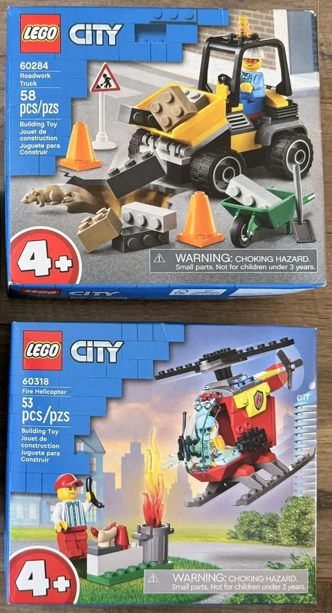 LEGO CITY 60284 Roadwork Truck & 60318 Fire Helicopter NEW Retired Lot Ages 4+