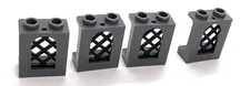 Lego Castle Window 1x2x2 w/ Arched Cutout & Blk. Lattice - Dk. Stone Gray 4 Pcs.