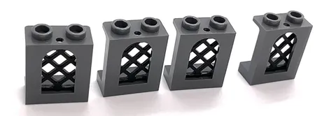 Lego Castle Window 1x2x2 w/ Arched Cutout & Blk. Lattice - Dk. Stone Gray 4 Pcs.