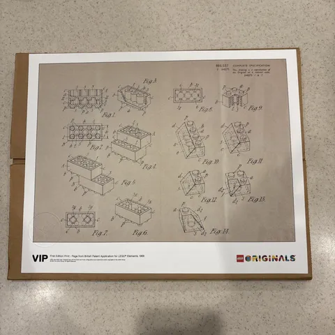 LEGO VIP First Edition Print 1968 British Patent Application Page LE 