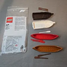 Lego Lot Of 4 Boats Canoe Pieces MiniFigure Accessories River Boats w Paddles