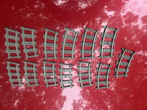 LEGO 9V Train 13 Ea Metal Topped Curved  Pieces of Track (4520) PreOwned