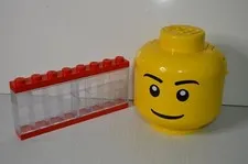 LEGO Big Yellow Head Storage Container and Red/Transparent 16 Slot Display Lot