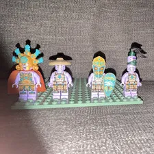 LEGO Minifigure Lot of 4 Purple Figures with Helmets, Shield, Cape & Accessories
