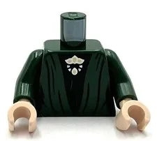 Lego New Minifig Dark Green Torso Female Robe w/ Gathers over Black Dress Brooch