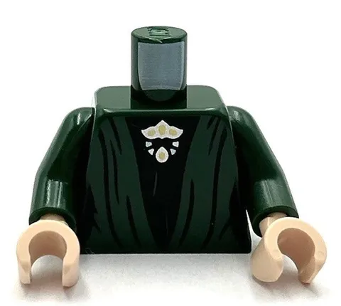 Lego New Minifig Dark Green Torso Female Robe w/ Gathers over Black Dress Brooch