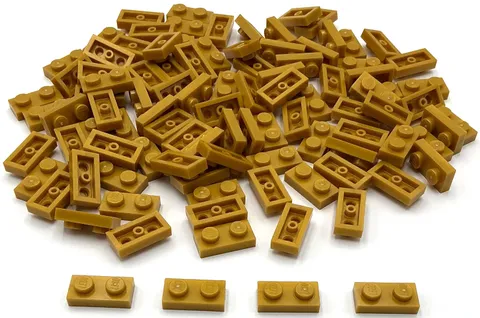 Lego 100 New Pearl Gold Plates 1 x 2 Parts