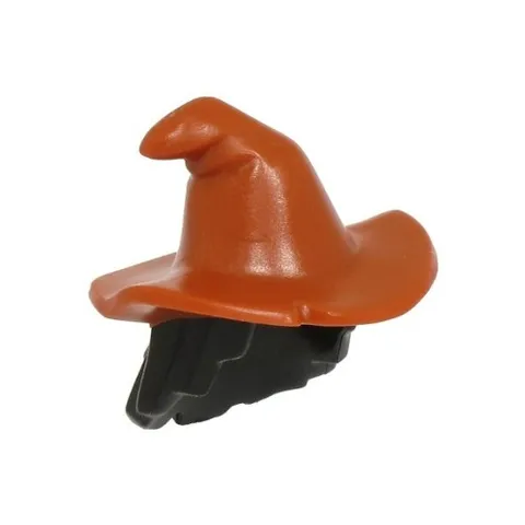 LEGO - Minifig, Black Hair, Scraggly with Dark Orange Floppy Witch Hat