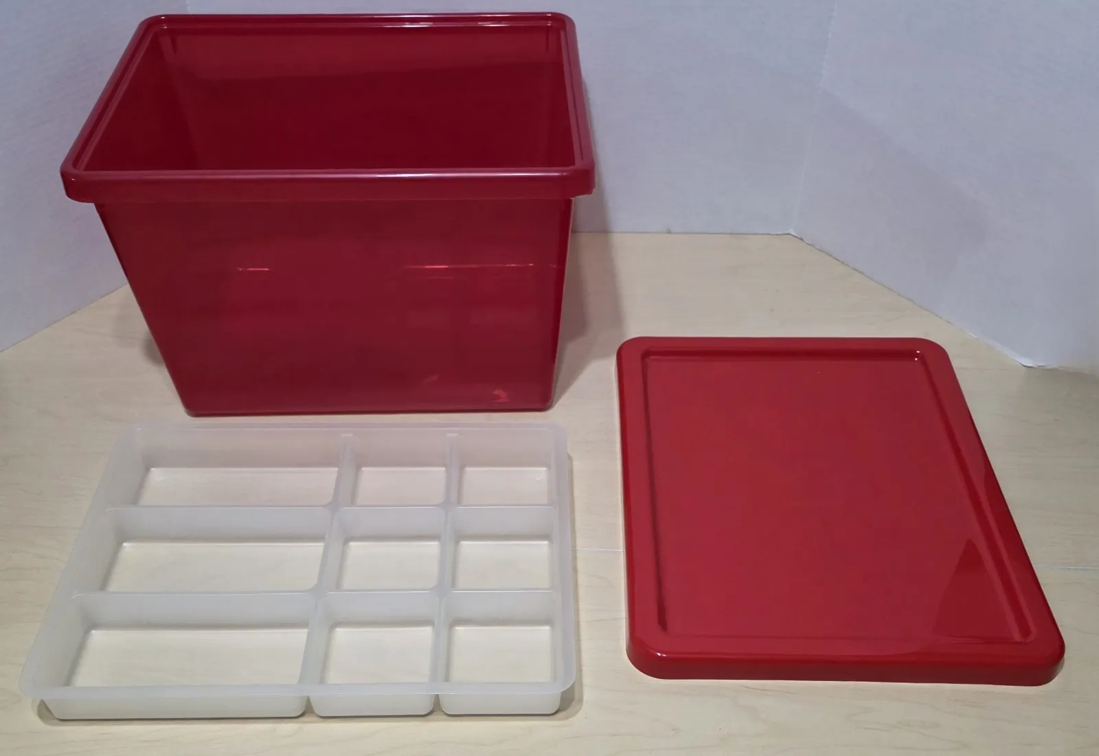 New Rare 2014 LEGO 4094 Large Storage Box Bin & 4096 Sorting Tray & Lid Set Red