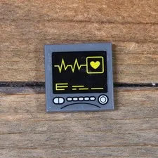 LEGO City Dark Bluish Gray Tile 2 x 2 Heart Beat Line on Black Screen 3068pb1836