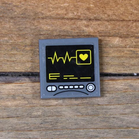 LEGO City Dark Bluish Gray Tile 2 x 2 Heart Beat Line on Black Screen 3068pb1836