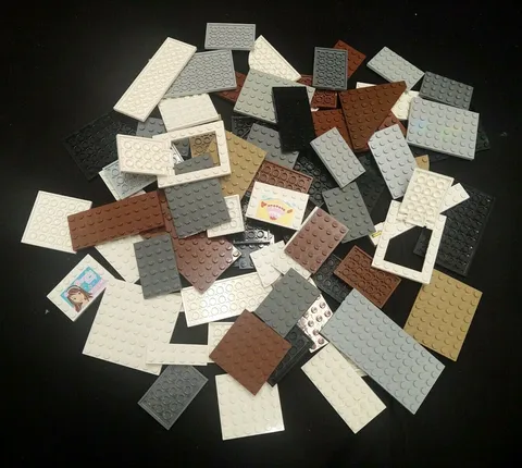 Large Lot of 55 Genuine Lego Plates Black Grey White Brown Tan Neutral Flats