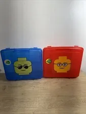 Iris Lot Of 2 LEGO Mini figure Storage Case Blue & Red Head Project Carry Box