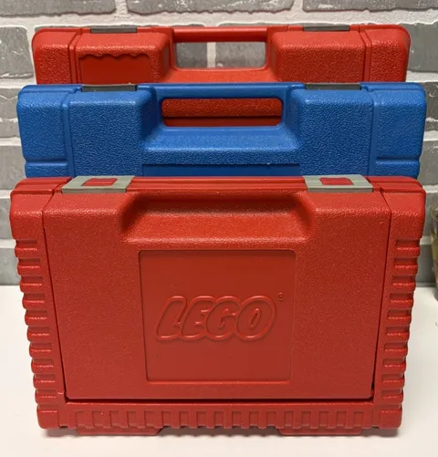 Vintage 80s LEGO Systems (3) Hard Plastic Carrying Storage Cases Snap Red & Blue