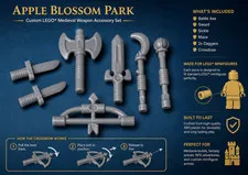 LEGO Castle Weapon Lot 7 Pc Gray Axe Sword Sickle Mace Daggers Crossbow