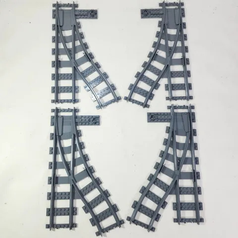 Lego RC Train Switch Track Gray Left 53407 x2 Right 53404 x2 Gray Rail Expansion