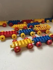 LEGO Bulk Lot Train 13 Cars Base & Wheeled Wagons Parts