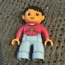 Lego Duplo Dad Worker Man Red Shirt Blue Pants Black Hair 2.5" Figure A10