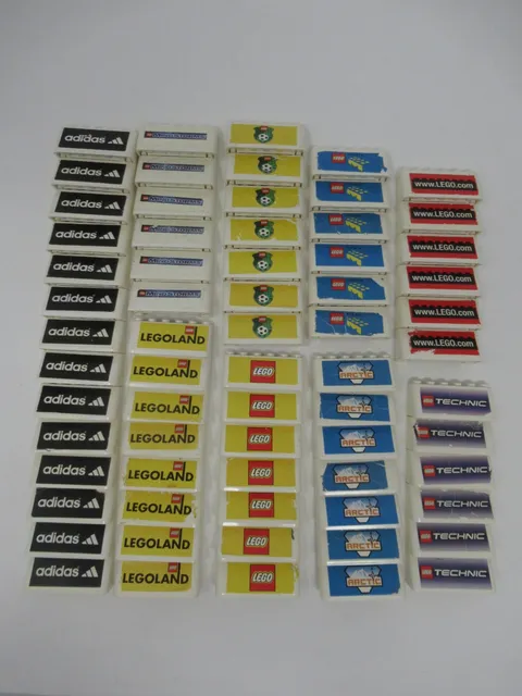 LEGO Windscreen 2x6x2 Lot of 67 Soccer Advertising Signs Adidas LEGOLAND Etc.