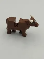 NEW Lego Minifig Reddish BROWN COW - Dairy Farm Barn Animal w/White Curved Horns