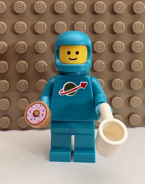 LEGO Classic Space Dark Turquoise Minifigure (idea227) - with Donut and Coffee