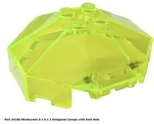 Lego 1x 2418b Trans-Neon Green Windscreen 6 x 6 x 2 Octagonal Canopy with Axle